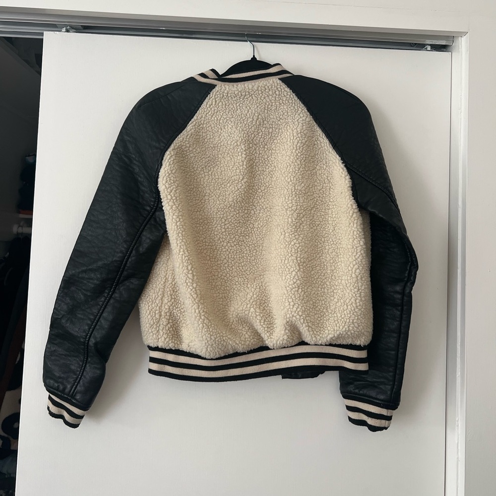 Fleece/Faux Leather Bomber Jacket Gem